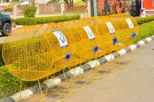 Samples of the recycling bins donated by Akure Professionals Lions Club